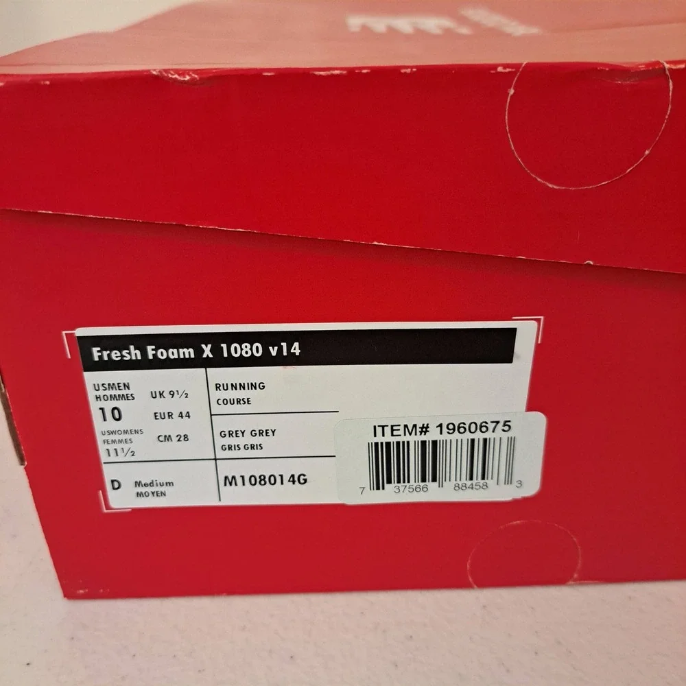 New Balance Fresh Foam X 1080 v13 Mens 10 Grey Running Shoes 1162-2625-B30‎